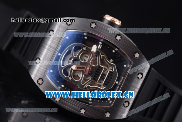Richard Mille RM 52-01 Miyota 9015 Automatic PVD Case with Skull Dial Dot Markers and Black Rubber Strap - Click Image to Close